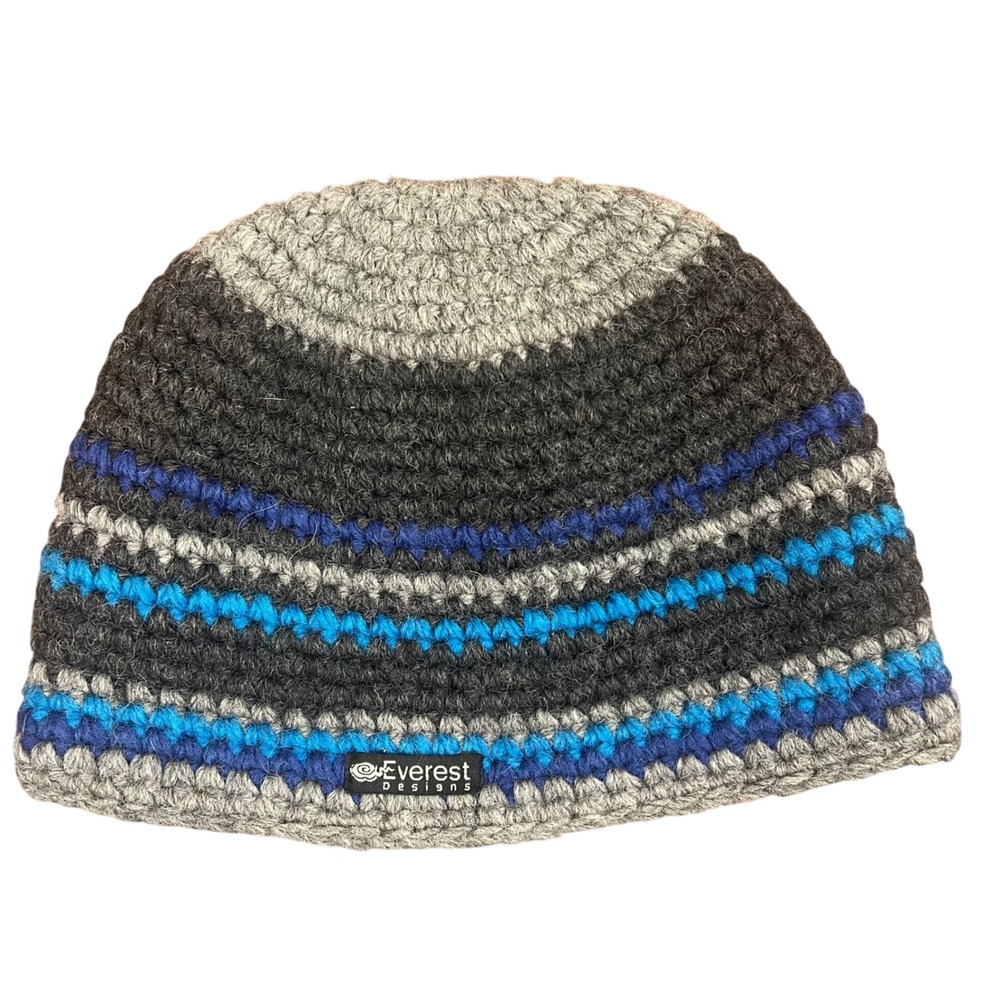 Everest Designs Kids Wool Beanie Hat Fleece Lined Blue Stripe Nepal Handknit